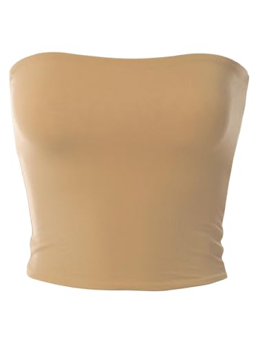 MixMatchy Damen Casual Basic Trägerlos Crop Tube Tops Soft Rayon Jersey Bandeau Tops, Goldener Stab, Medium von MixMatchy