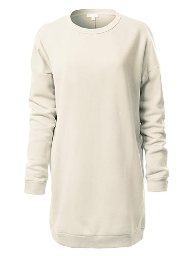 MixMatchy Damen Casual Oversized Rundhals Fleece Pullover Sweatshirts Tunika Herbst Outfits 2023 Y2K Winterkleidung, Knochen, M-L von MixMatchy