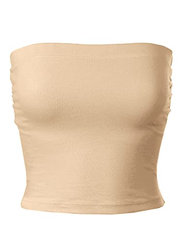 MixMatchy Damen Causal Trägerlos Basic Backless Tube Top Pack, Khaki, Klein von MixMatchy