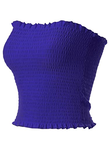 MixMatchy Damen Geraffte gesmokte Crop Tube Tops Sommer Casual Bandeau Top, Hellblau, Mittel von MixMatchy