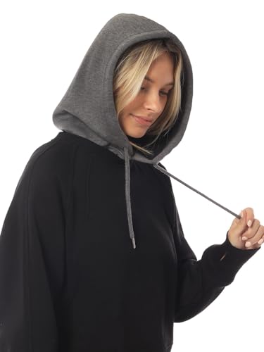 MixMatchy Damen Kapuzenschal Mütze Sturmhaube Beanie Skull Cap mit Kordelzug Abnehmbare Kapuze, Mittelgrau, Einheitsgröße von MixMatchy