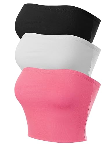 MixMatchy Damen Basic Casual Trägerlos Tube Top Packs, 3er-Pack – Schwarz/Weiß/Pink, Klein von MixMatchy