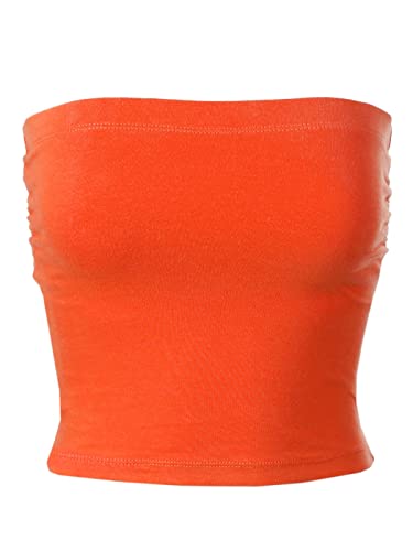 MixMatchy Damen Solid Casual Sommer Seite Raffung Scrunched Double Layered Tube Top, Orange, Klein von MixMatchy