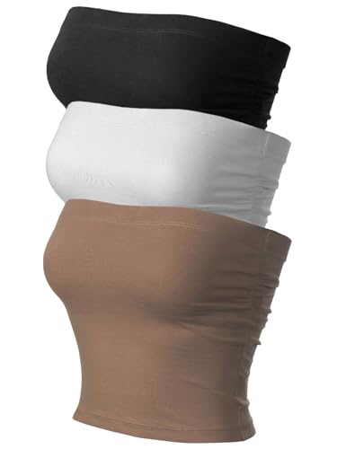 MixMatchy Damen Solid Casual Sommer geraffte Seite, rückenfrei, doppellagiges Schlauchoberteil mit integriertem BH, 3er-Pack, Schwarz/Weiß/Mocha, Größe S MixMatchy Damen Solid Casual Sommer geraffte Seite, rückenfrei, doppellagiges Schlauchoberteil mit integriertem BH, 3er-Pack, Schwarz/Weiß/Mocha, Größe S von MixMatchy