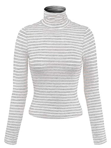 MixMatchy Damen Tight Fit Leichte Solid/Streifen Lange Ärmel Rollkragen Crop Top, Meliert, Grau, Klein von MixMatchy