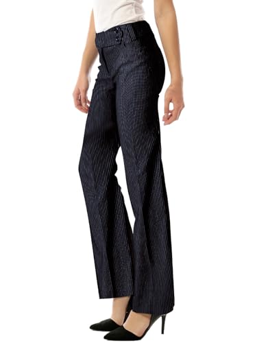 MixMatchy Damen Ultra Stretch Lux Comfort mit Flex Motion Bootcut Anzughose Arbeit Business Büro Hose, Marineblau / Weiß gestreift, M von MixMatchy