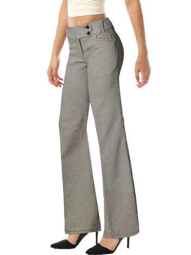 MixMatchy Damen Ultra Stretch Lux Comfort mit Flex Motion Bootcut Anzughose Arbeit Business Büro Hose, Schwarz/Weiß 252, M von MixMatchy