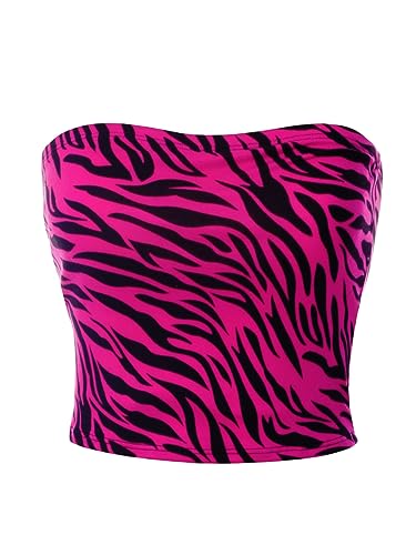 MixMatchy Frauen Causal Trägerlos Basic Sexy Tube Top, C Black Magenta Zebra, Klein von MixMatchy