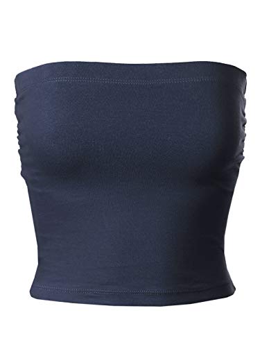 MixMatchy Frauen Causal Trägerlos Basic Sexy Tube Top, Marineblau, Klein von MixMatchy