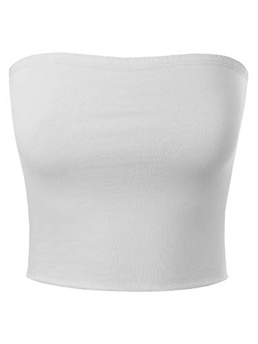 MixMatchy Frauen Causal Trägerlos Basic Sexy Tube Top, Weiss/opulenter Garten, Groß von MixMatchy