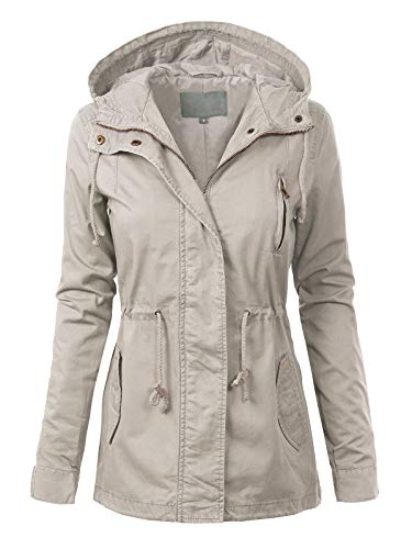 MixMatchy Leichte Militärjacke für Damen, Safari, Anorak, Utility, Junior-Passform, Kapuzenjacke, D Stone Grey, 2X von MixMatchy