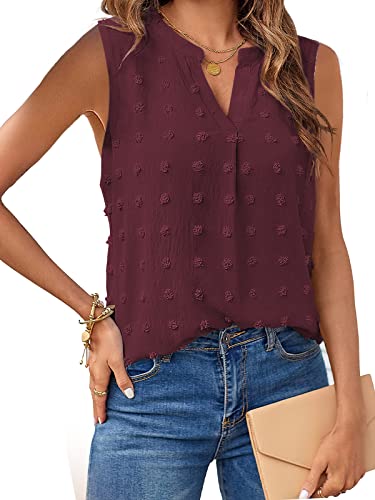 Damen Tops Ärmellos Tank Shirts Sommer Kleidung 2023 V Ausschnitt T-Shirts Damen Tuniken Trendy Fashion T-Shirts, Weinrot, Groß von MixShe