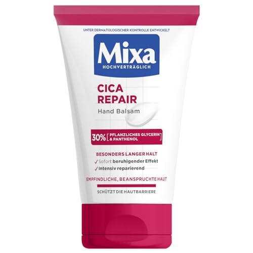 Mixa Cica Hand Balsam, Handcreme, mit pflanzlichen Glycerin und Panthenol, für empfindliche Haut, schnell einziehend, beruhig die Haut, feuchtigkeitsspendend & intensiv reparierend Cica Repair 50 ml von Mixa