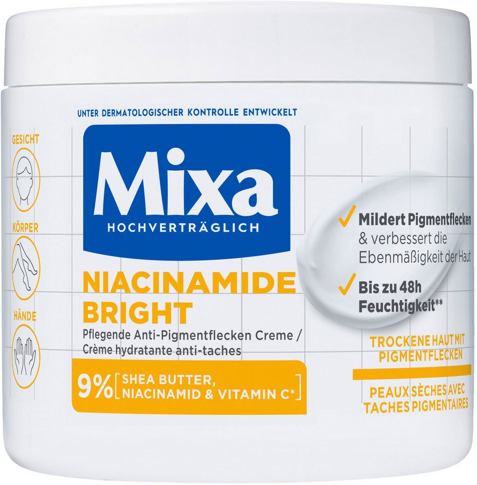 Mixa Körpermilch Mixa Niacinamide Bright Creme, Mildert sonnenbedingte Pigmentflecken, versorgt trockene Haut. von Mixa