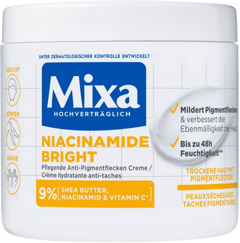Mixa Körpermilch Mixa Niacinamide Bright Creme, Mildert sonnenbedingte Pigmentflecken, versorgt trockene Haut. von Mixa
