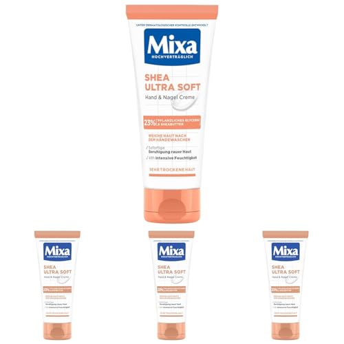 Mixa Shea Hand & Nagelcreme - pflegender Handbalsam mit 23% pflanzliches Glycerin & Sheabutter, für trockene, rissige & raue Hände, Schutz & intensive Pflege, bis zu 48h Shea Ultra Soft, 100 ml von Mixa