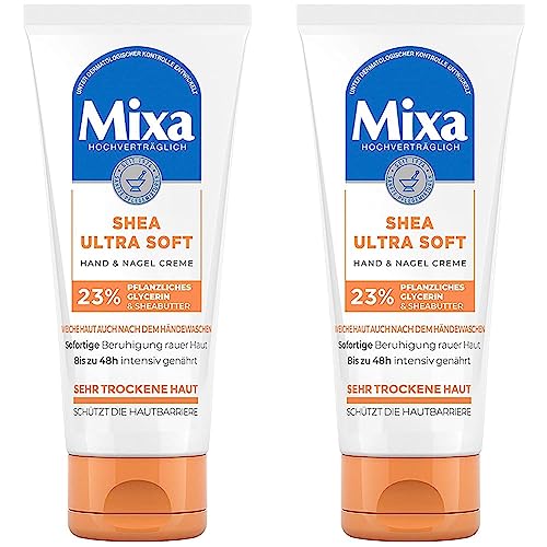 Mixa Shea Ultra Soft Hand & Nagelcreme - pflegender Handbalsam für trockene, rissige und raue Hände, Schutz & intensive Pflege mit Glycerin und Sheabutter, 100 ml (Packung mit 2) von Mixa