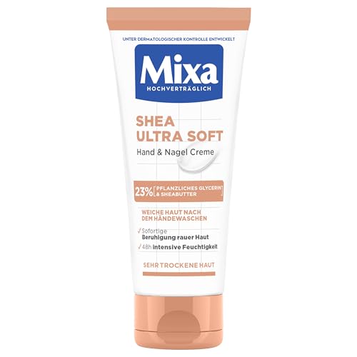 Mixa Shea Ultra Soft Hand & Nagelcreme - pflegender Handbalsam für trockene, rissige und raue Hände, Schutz & intensive Pflege mit Glycerin und Sheabutter, 100 ml von Mixa