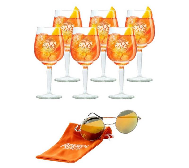 Mixcompany Sonnenbrille Aperol Spritz Gläser-Set – 6 Gläser + Sonnenbrille im Retro-Look von Mixcompany