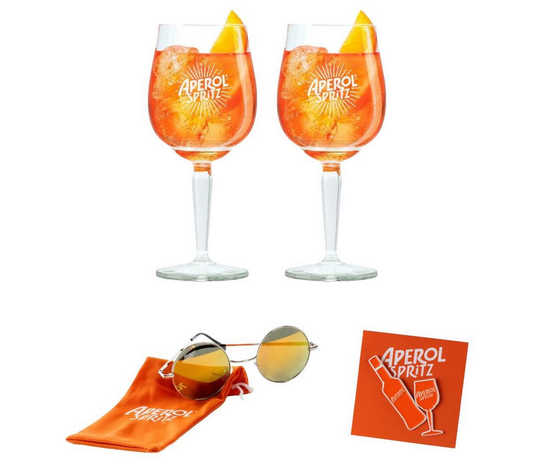 Mixcompany Sonnenbrille Aperol Spritz Mini-Set – 2 Gläser + Sonnenbrille + 2 coole Pins von Mixcompany