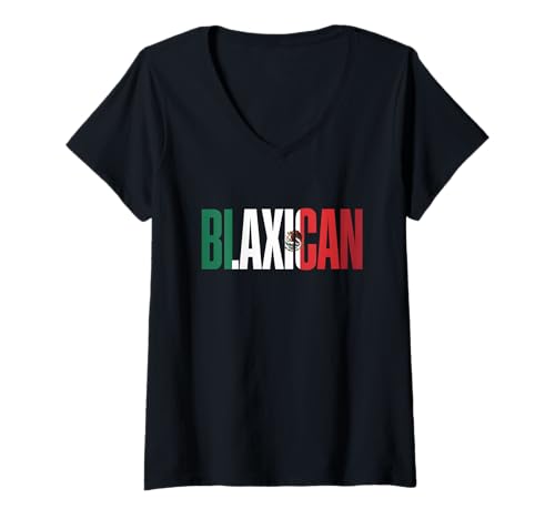 Damen Lustiger Blaxikanischer Spruch Afro Latino Mexikanischer Stolz Frauen Männer T-Shirt mit V-Ausschnitt von Mixed Heritage Chicano Black Identity Culture Love