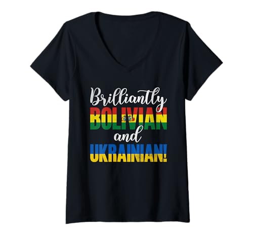 Damen Brillant bolivianische und ukrainische gemischte Nationalitäten T-Shirt mit V-Ausschnitt Damen Brillant bolivianische und ukrainische gemischte Nationalitäten T-Shirt mit V-Ausschnitt von Mixed Nationalities Bolivia Ukraine Pride