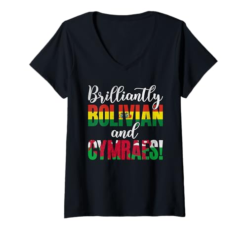 Damen Genial gemischte Nationalitäten Boliviens und der Cymaren T-Shirt mit V-Ausschnitt von Mixed Nationalities Bolivian Cymru