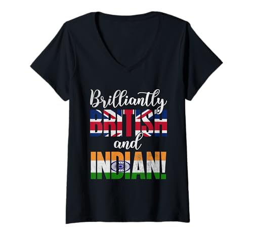Damen Brillant britische und indische gemischte Nationalitäten T-Shirt mit V-Ausschnitt von Mixed Nationalities British Indian Pride