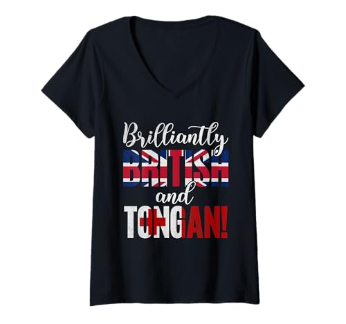 Damen Brillant britische und tonganische gemischte Nationalitäten T-Shirt mit V-Ausschnitt Damen Brillant britische und tonganische gemischte Nationalitäten T-Shirt mit V-Ausschnitt von Mixed Nationalities Cultural Pride Unique Heritage
