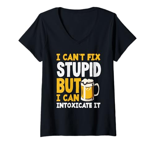 Damen Barkeeper Can't Fix Stupid But Can Intoxicate It T-Shirt mit V-Ausschnitt von Mixologist Bar Crew Bartender Barkeeper Humor Gift