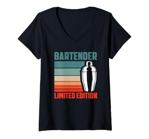 Damen Barkeeper Limited Edition Retro Style T-Shirt mit V-Ausschnitt von Mixologist Bar Crew Bartender Barkeeper Humor Gift