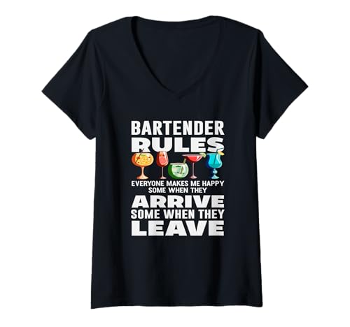 Damen Barkeeper Rules Everyone Makes Me Happy Arrive Leave T-Shirt mit V-Ausschnitt von Mixologist Bar Crew Bartender Barkeeper Humor Gift