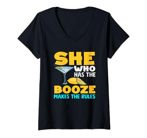 Damen Barkeeper She Who Has The Booze Makes Rules T-Shirt mit V-Ausschnitt von Mixologist Bar Crew Bartender Barkeeper Humor Gift