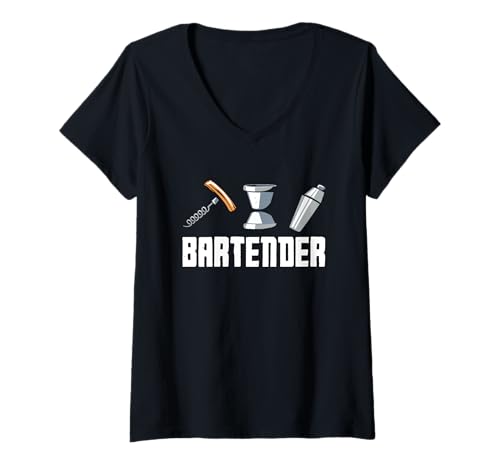 Damen Barkeeper Tools Essential Bar Skills T-Shirt mit V-Ausschnitt von Mixologist Bar Crew Bartender Barkeeper Humor Gift
