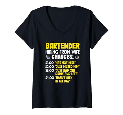 Damen Barkeeper versteckt Sich vor Ehefrau kostet Humor T-Shirt mit V-Ausschnitt von Mixologist Bar Crew Bartender Barkeeper Humor Gift