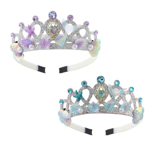 2 Stücke Meerjungfrau Thema Tiara für Mädchen, Meerjungfrau Muschel Fischschuppen Perle Prinzessin Krone Haarband Haarschmuck für Mottopartys Rollenspiele Foto-Requisiten von Mixxiula
