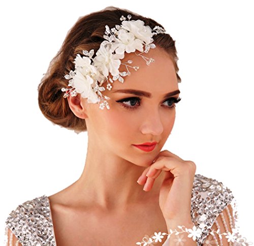 Miya® 1Stück MEGA Glamour Haarband Haarreif mit super schöne sanft Tüll Blumen, Spitzen Lace Blumen mit klare Kristall Perle, Braut Schmuck Hochzeit Jugendweihe Haarschmuck (cc12) von Miya
