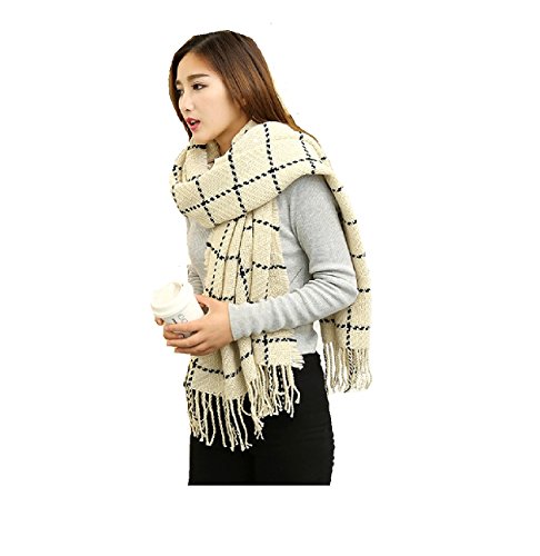 Miya® modische Damen Herbst/Winter lange Strickschal, Oversized Grobstrick Schal, super weich und hochwertige Umhang, (Beige-Gitter) von Miya