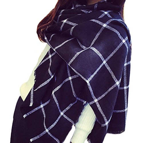 Miya® modische Damen Herbst/Winter lange Strickschal, Oversized Grobstrick Schal, super weich und hochwertige Umhang, (Blau-groß Gitter) von Miya