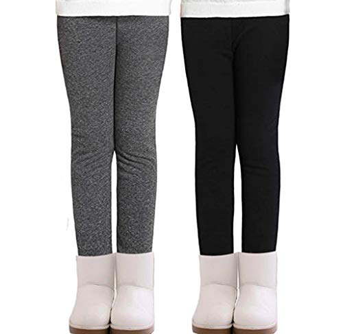 Miya 2er Verdickte Mädchen Thermoleggings, Fleece Gefütterte Hose, Herbst Winter Thermohose in Schwarz und Grau (DE/NL/SE/PL, Numerisch, 150, Slim) von Miya