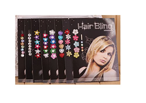 Miya 9 Set 65 Stücke Hair Bling Kristall Haarschmuck Blume zum einfädeln Kinder Strassteine steinchen Glitzer Frisur Haarkristalle ohne Hitze einfädeln HB010 von Miya