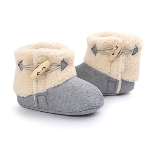 Miya Super Süß Baby Lammfell Stiefel, rutschfeste Lauflernschuhe, warm Winter Plüschschuhe, weich, warm und schön, 6~12 Monate，Grau/weinrot/beige (Grau) von Miya