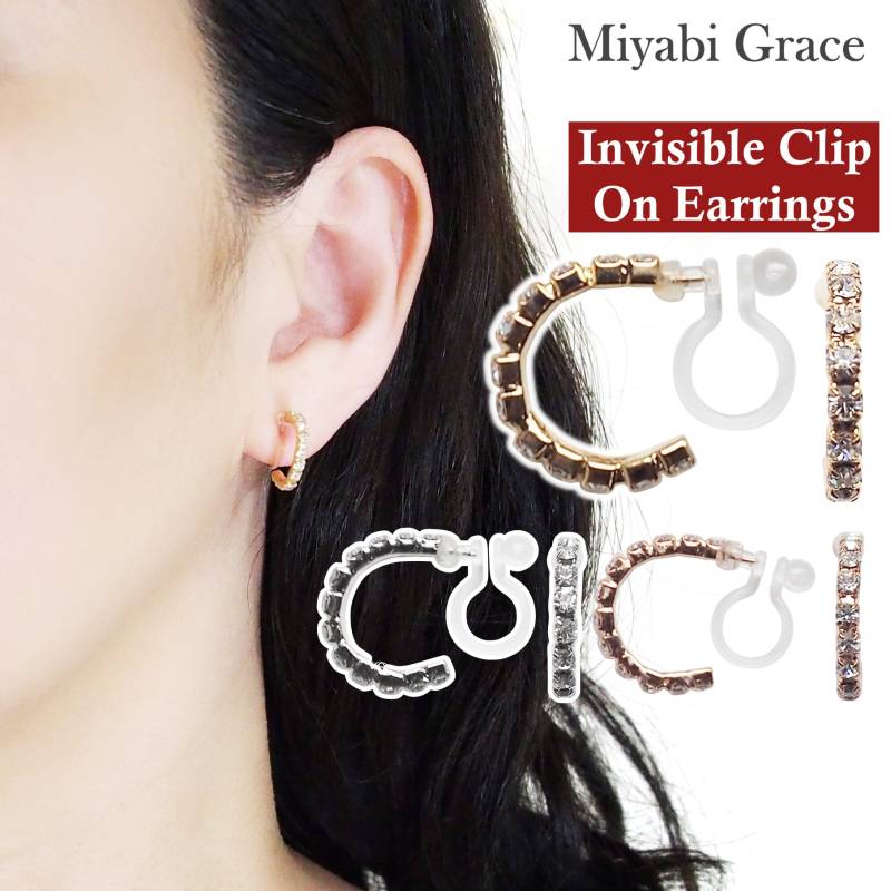 Crystal Clip Auf Ohrringe, Silber Creolen, Unsichtbare Ohrringe Kristall Strass Gold Hoop Ohrclips von MiyabiGrace