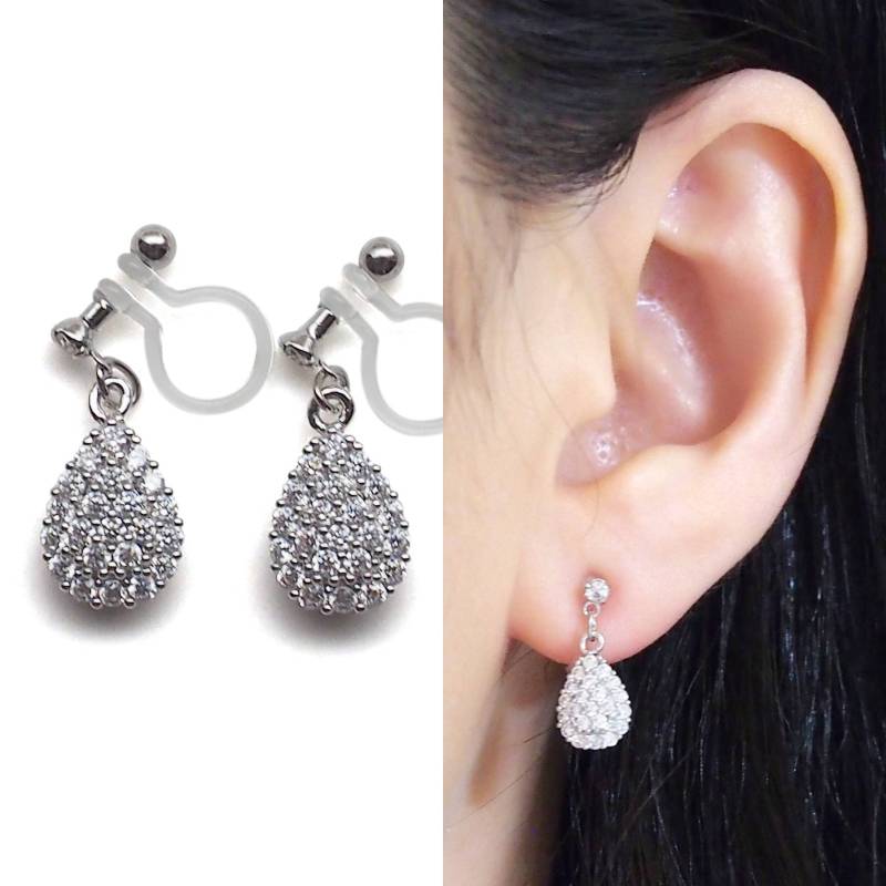Cz Clip Auf Ohrringe Nicht Durchbohrte Hochzeit Kristall Unsichtbare Baumeln Silber Braut Zirkonia von MiyabiGrace