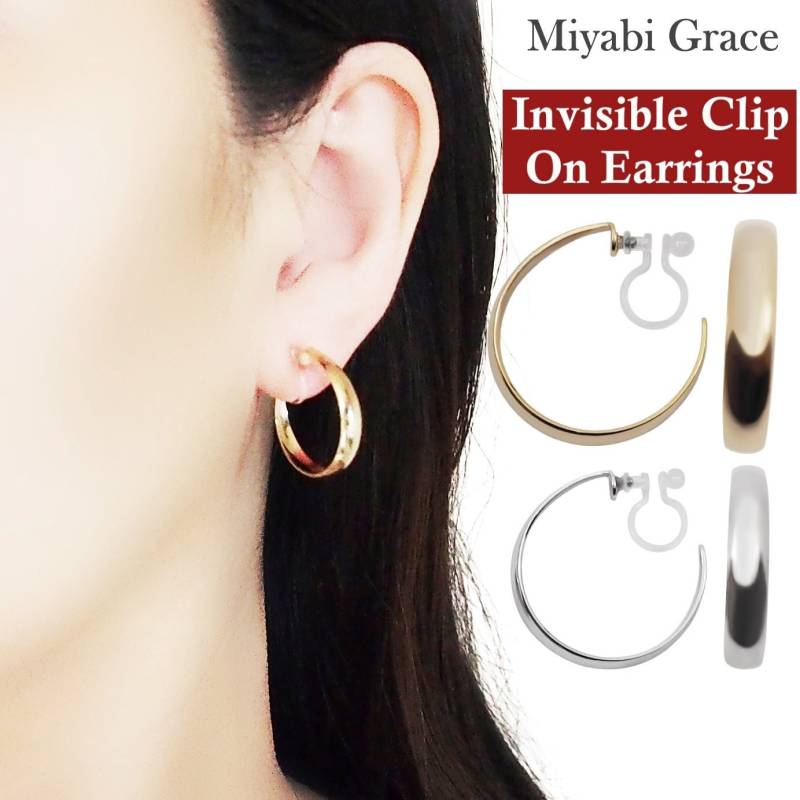 Gold Clip Auf Creolen, Hoop Unsichtbare Ohrringe, Nicht Durchbohrte Große Clip-On Creolen von MiyabiGrace