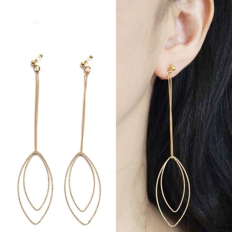 Gold Clip On Hoop Ohrringe, Lange Ketten Hoops Unsichtbare Ohrclips, Nicht Durchbohrte Ohrringe von MiyabiGrace