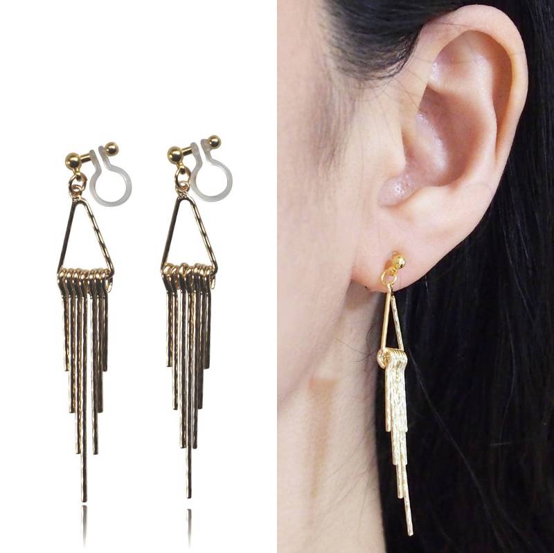 Gold Fransen Unsichtbare Clip Auf Ohrringe, Stick-Clip Nicht Durchbohrt Bequeme Bar-Clip Ohrringe Baumeln von MiyabiGrace