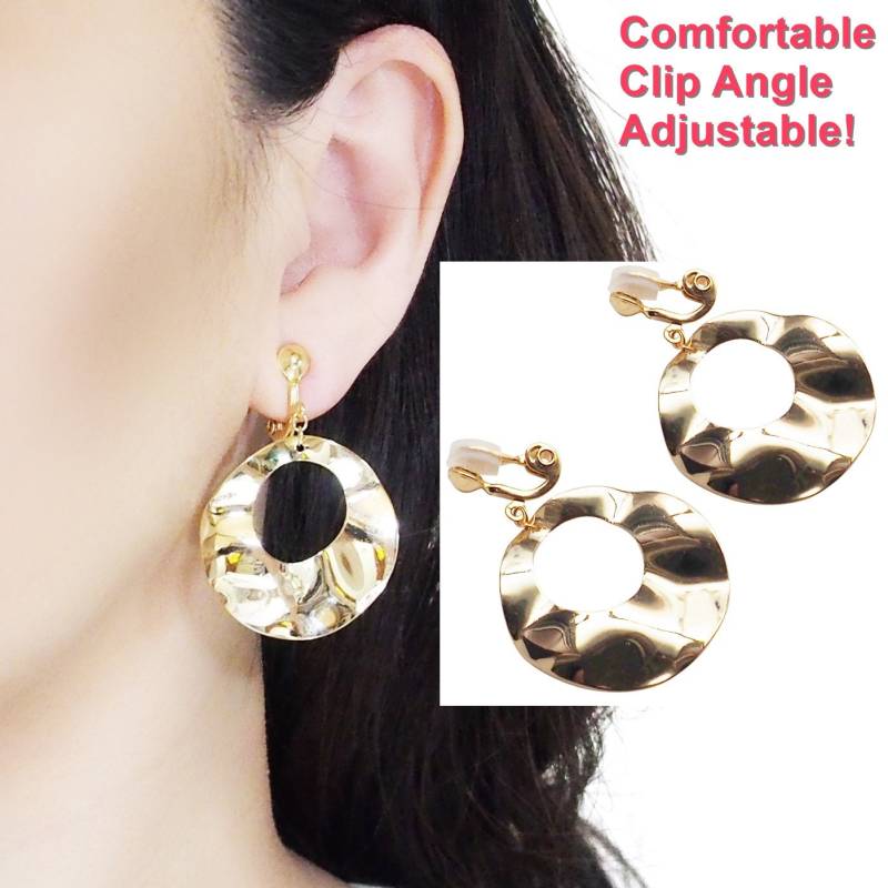 Gold-Kreis-Clip Auf Ohrringe - Gebogenen Kreis-Clip Baumeln Nicht Durchbohrte Aussage Gehämmert Reifen Clip von MiyabiGrace
