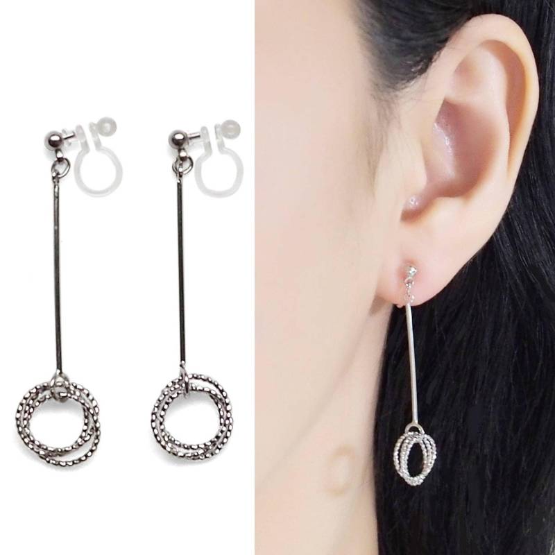 Lange Silber Clip Auf Creolen, Dangle Bar Triple Creolen Unsichtbare Ohrringe, Nicht Durchbohrte Moderne Glänzende Ohrringe von MiyabiGrace