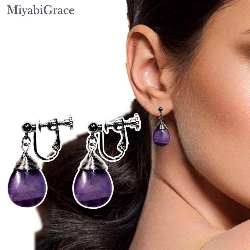 Ohrclips Silber Amethyst Ohrclips-Nicht Piercing-Leicht Blau Edelstein Ohrclips-Ohrringe Mit Piercings-Look von MiyabiGrace